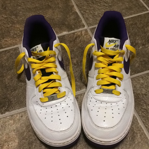 yellow and purple air force ones